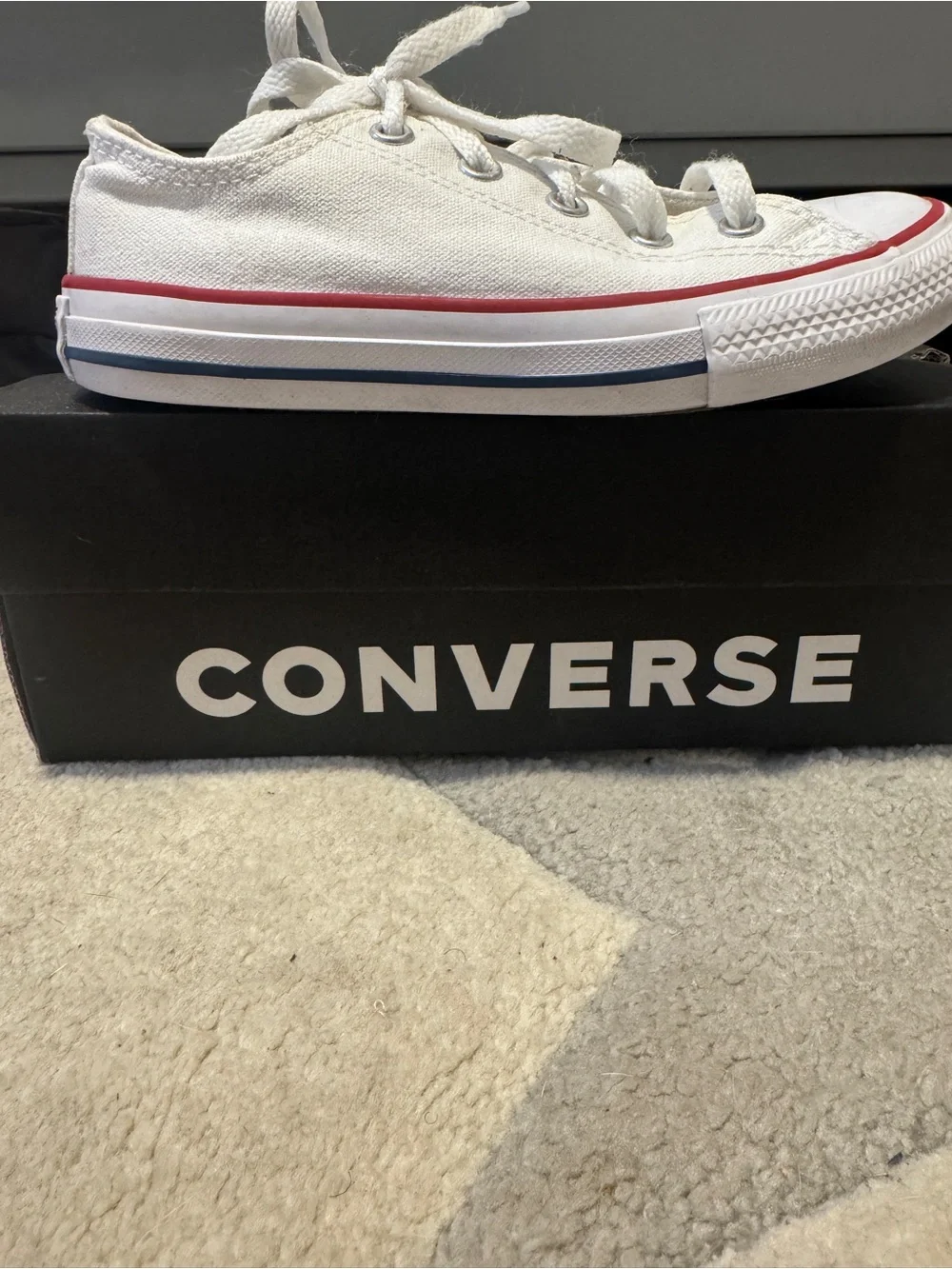 Converse Kids White Low-Top Canvas Sneakers with Red Stripe